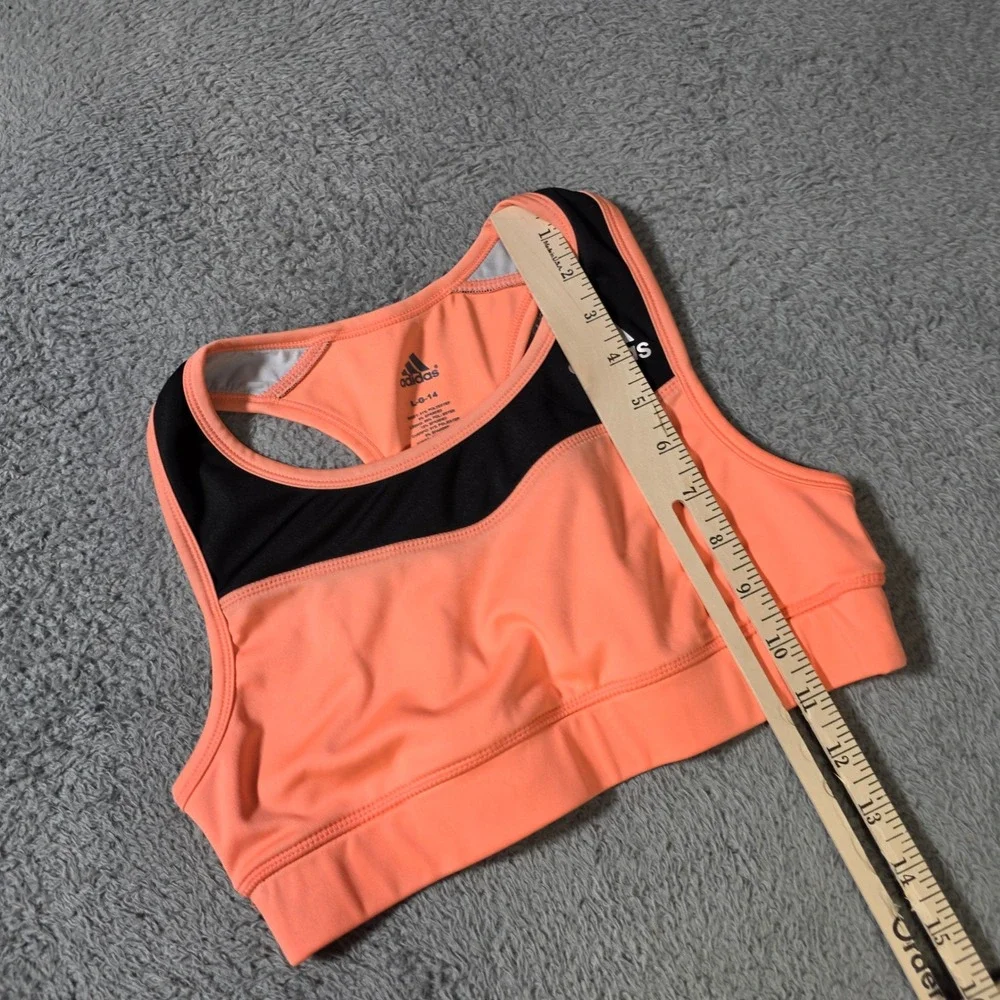 Adidas Girls L 14 Sports Bra Coral Black Racerback Athletic Mesh Trim Logo